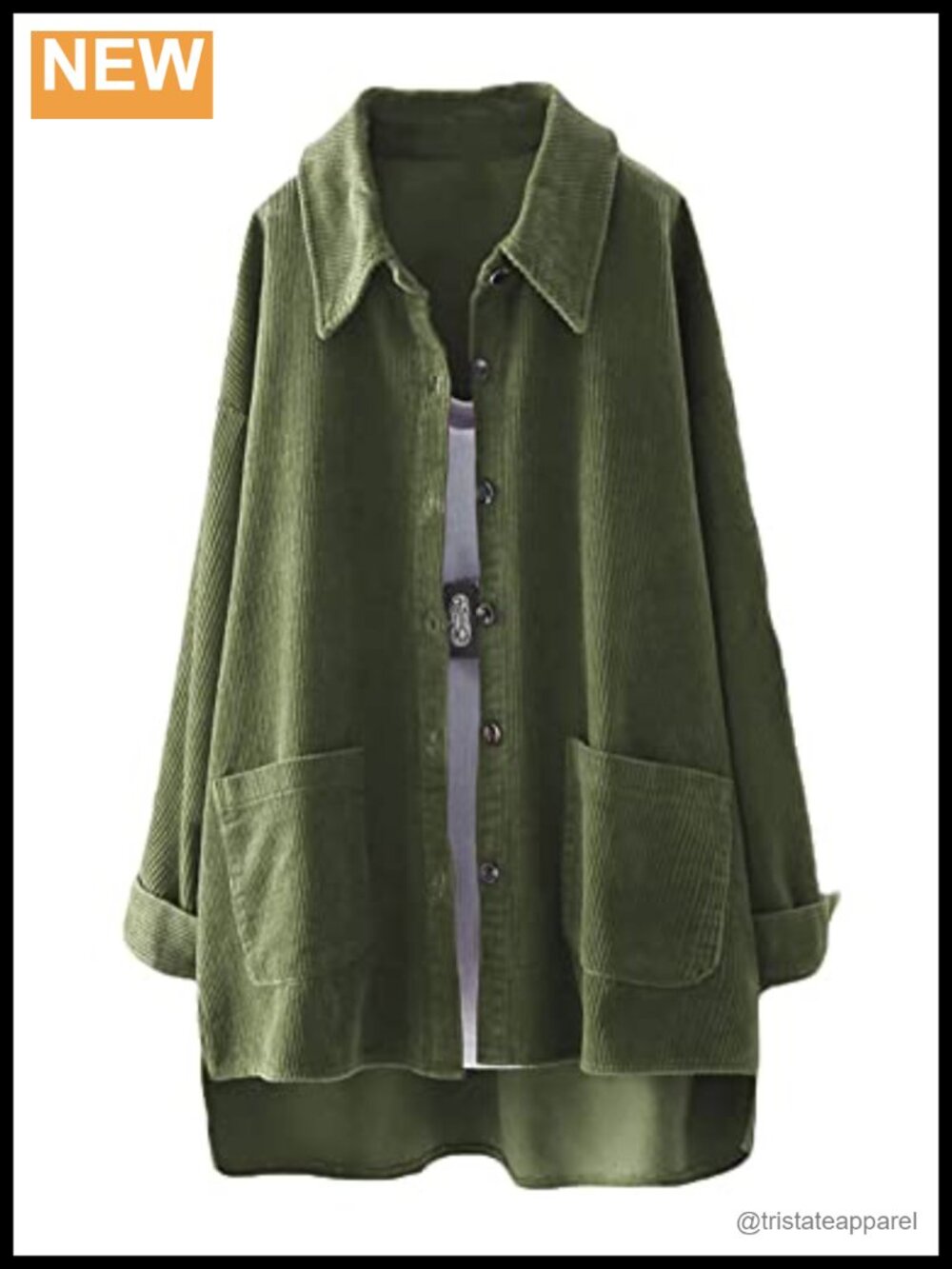 Womens 100% Cotton Corduroy Shirt Jacket Button Down Long Sleeve Coat